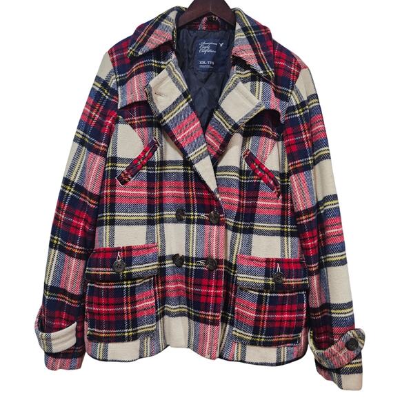 American Eagle Plaid Wool-Blend Peacoat XXL - Picture 7 of 7
